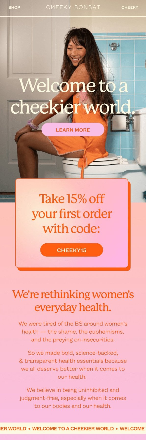 best welcome emails: cheeky bonsai