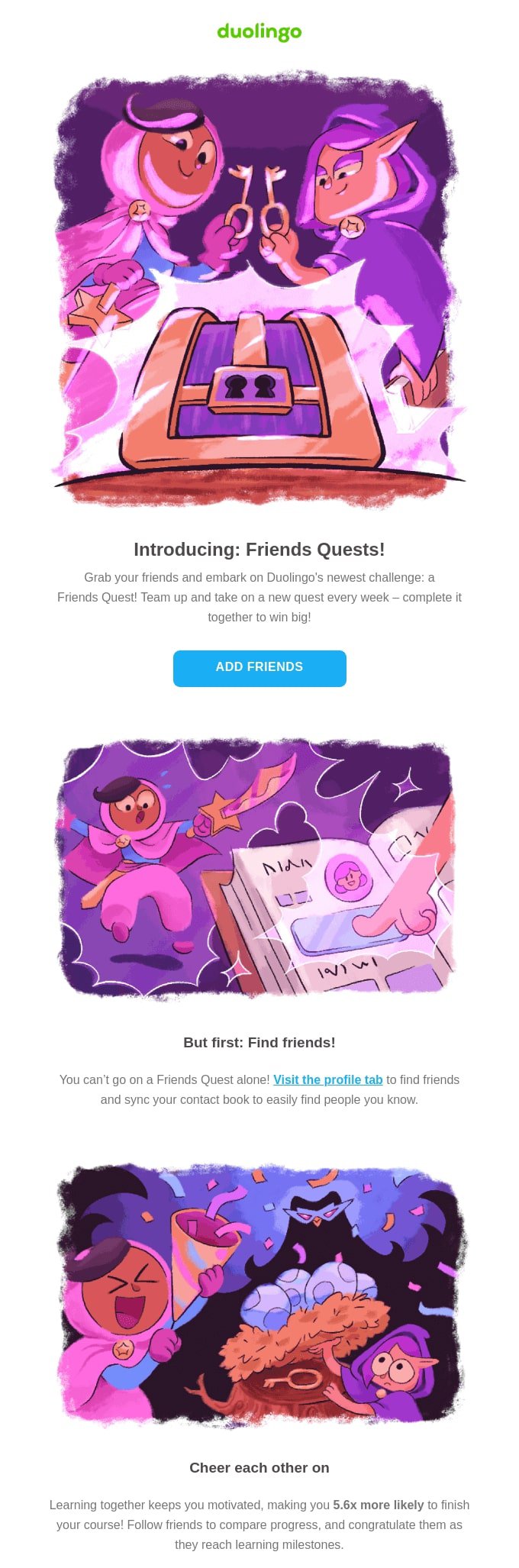 email cadence example from duolingo