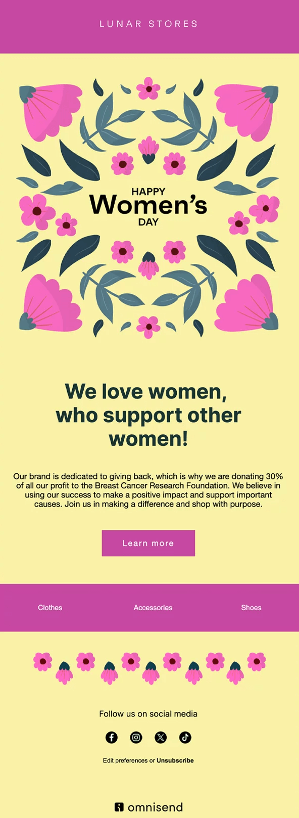 international Women's day email example: Omnisend template
