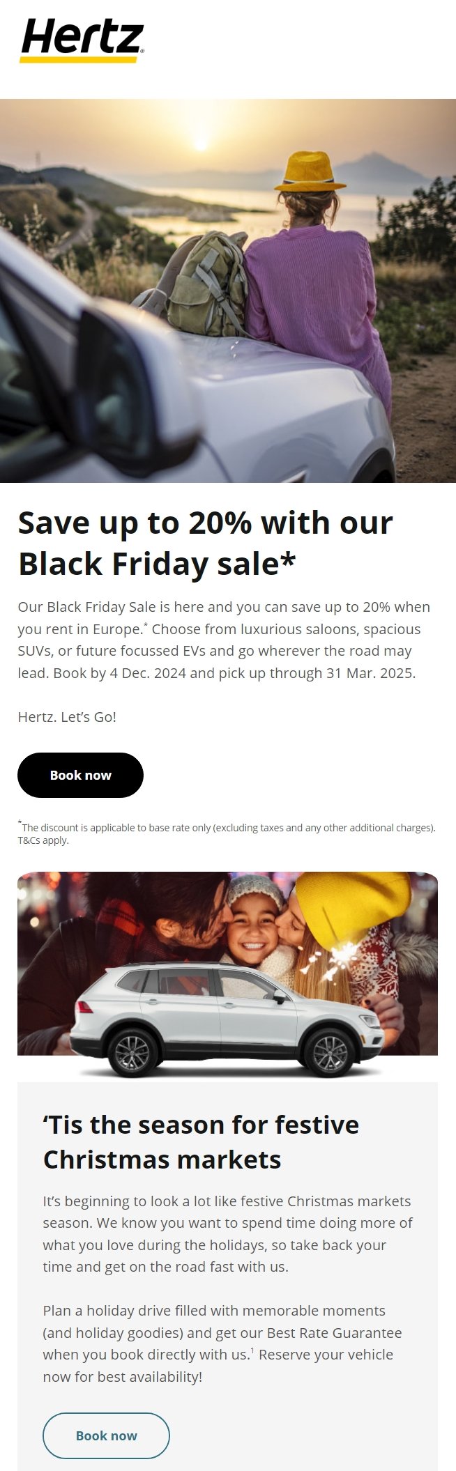 Franchise email marketing example from Hertz