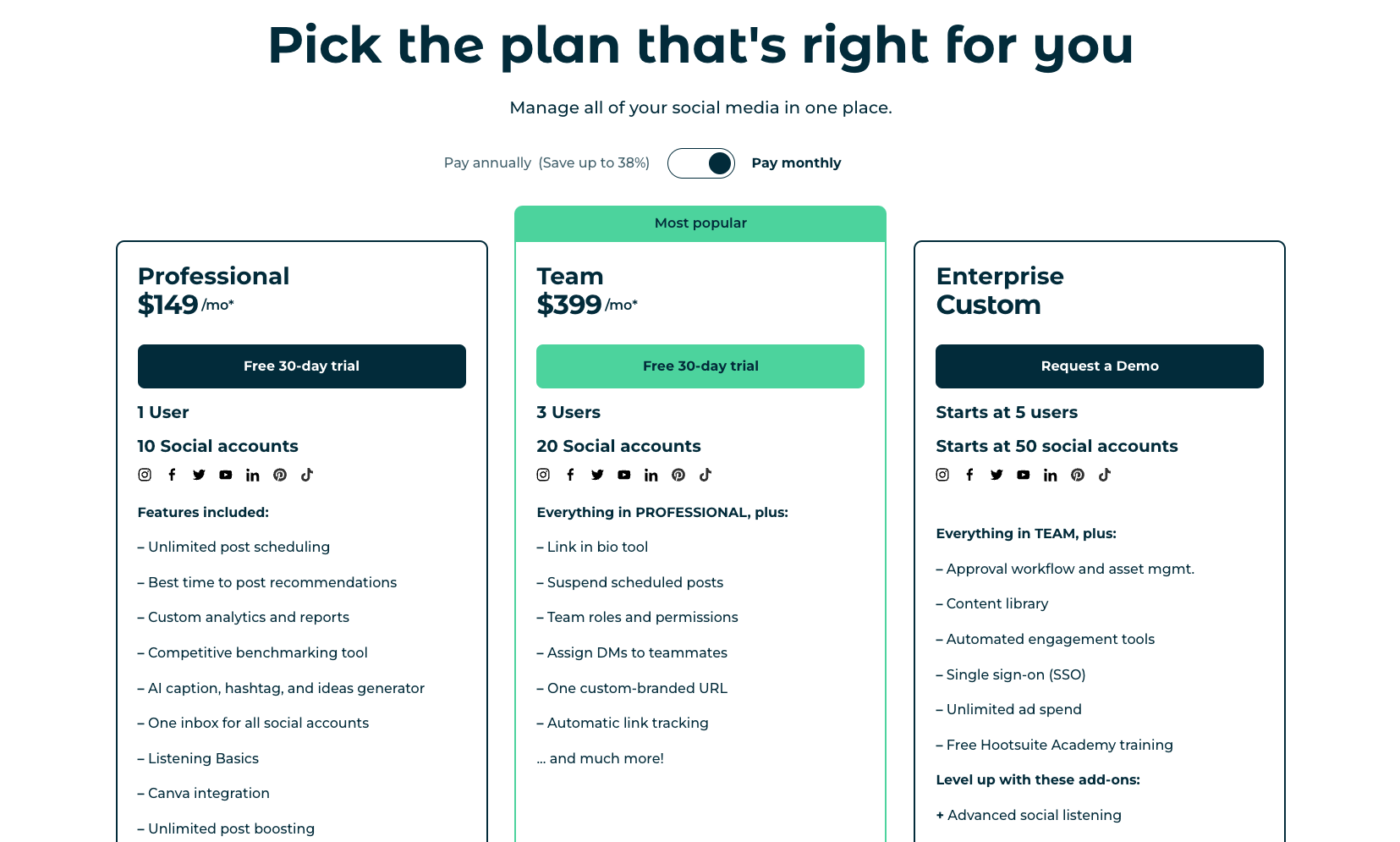 hootsuite pricing