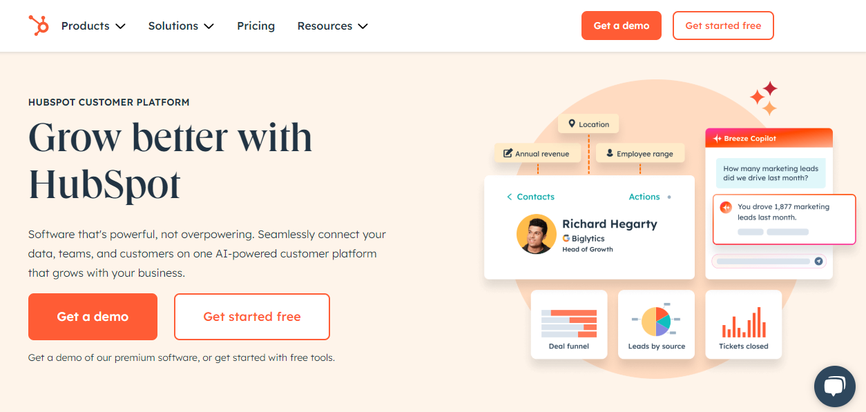 Hubspot homepage