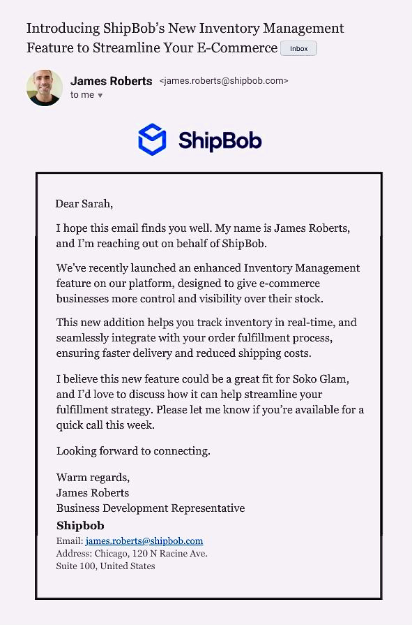 email correspondence example: introductory email
