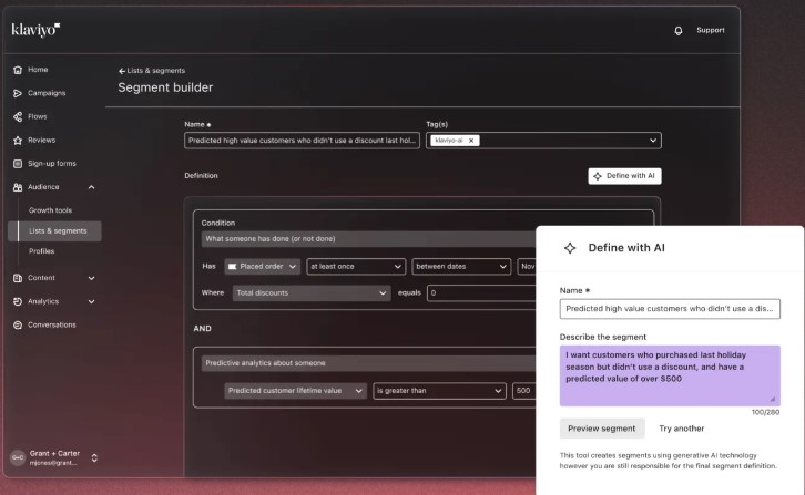 klaviyo vs mailchimp: klaviyo segmentation