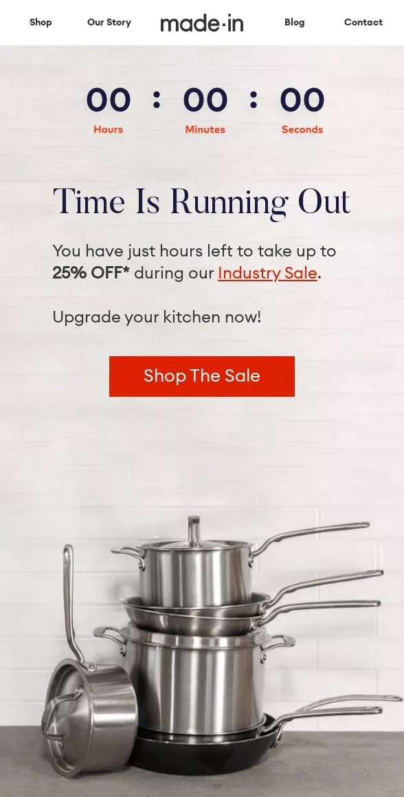email cadence example from made in cookware