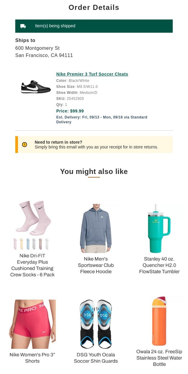 order confirmation email with cross-sell/upsell