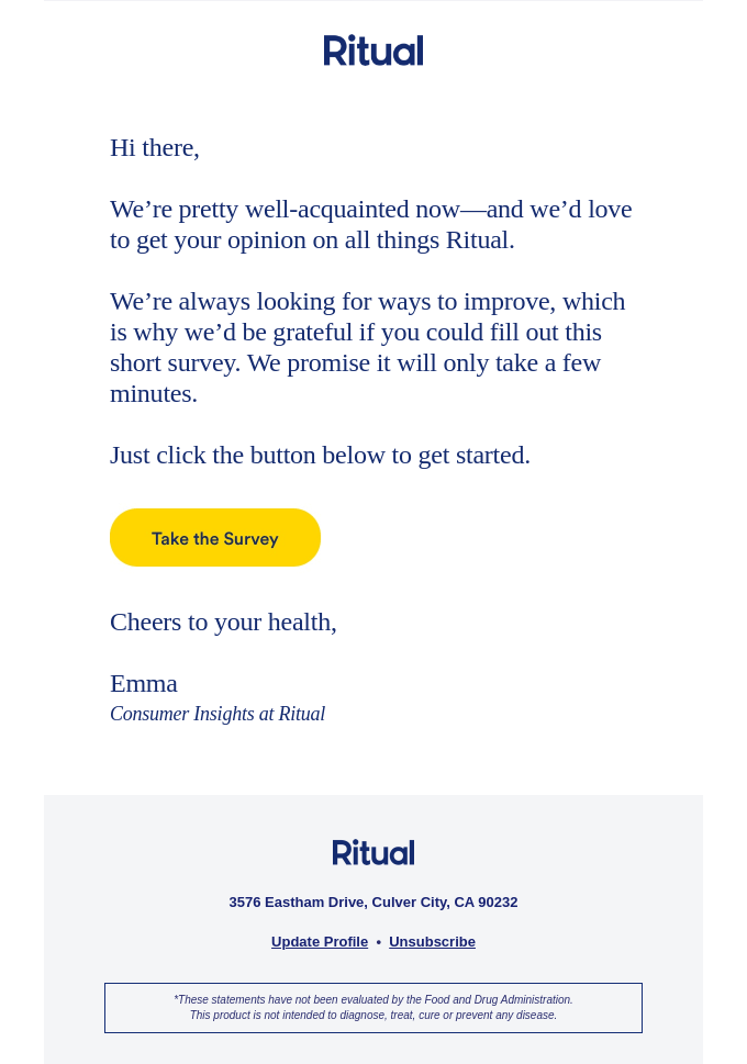 Email marketing campaign example: Ritual