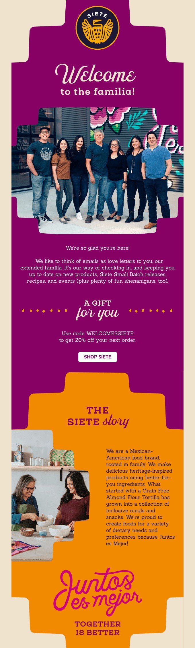 best welcome emails: siete