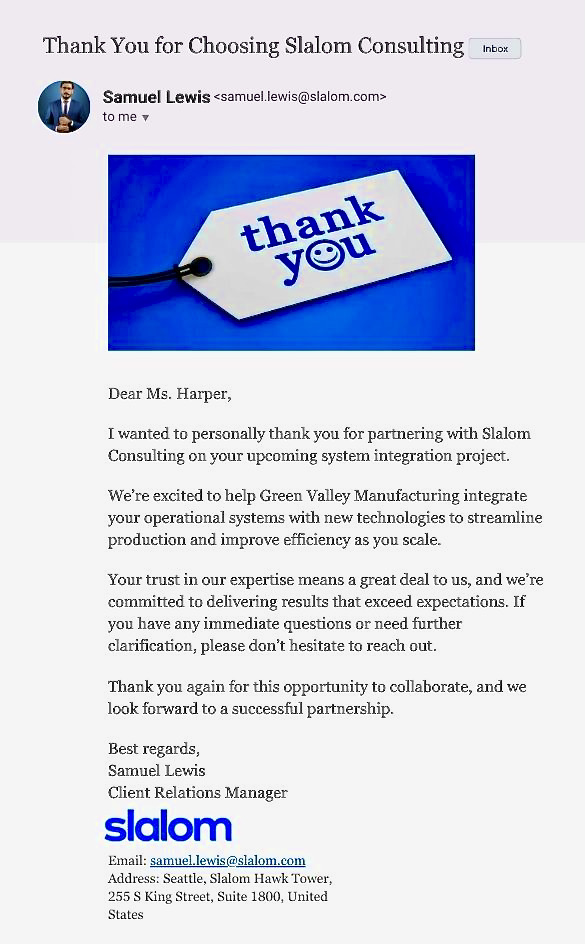 email correspondence example: thank you email