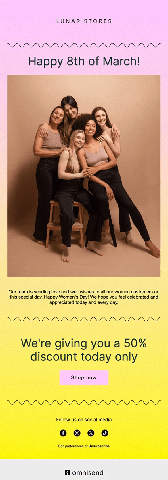 international Women's day email example: Omnisend template