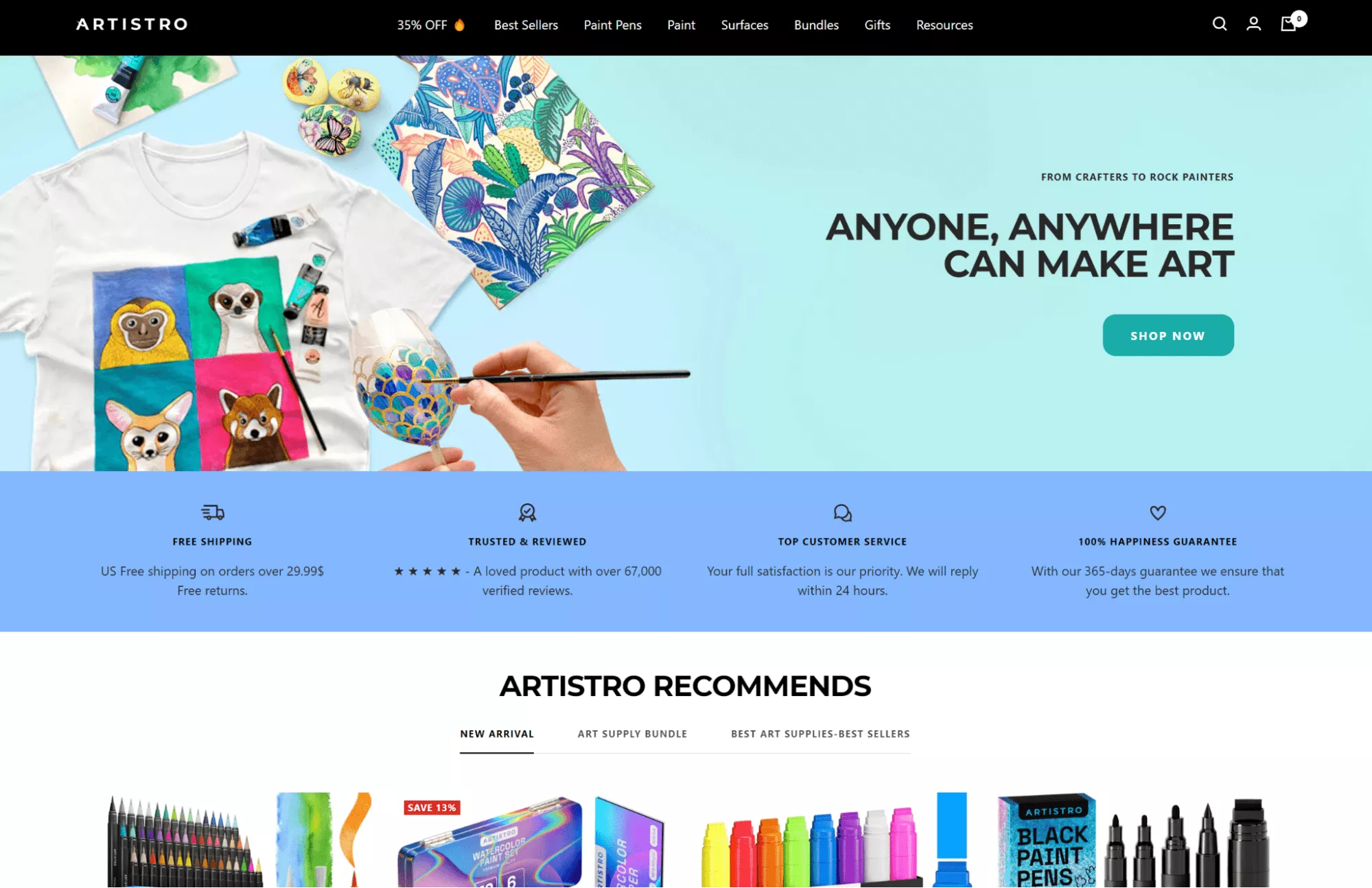 Artistro homepage