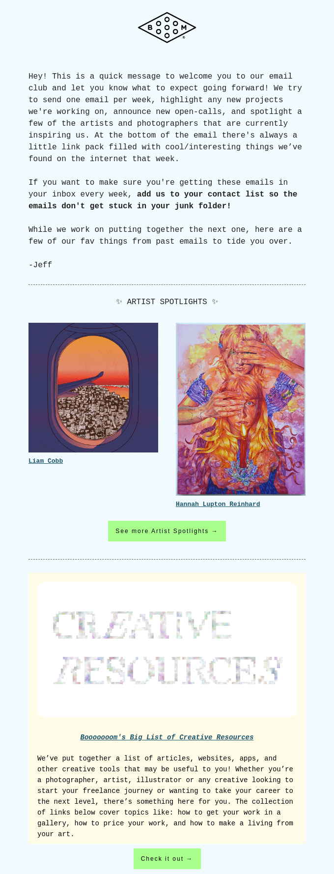 Email marketing campaign example: Booooooom