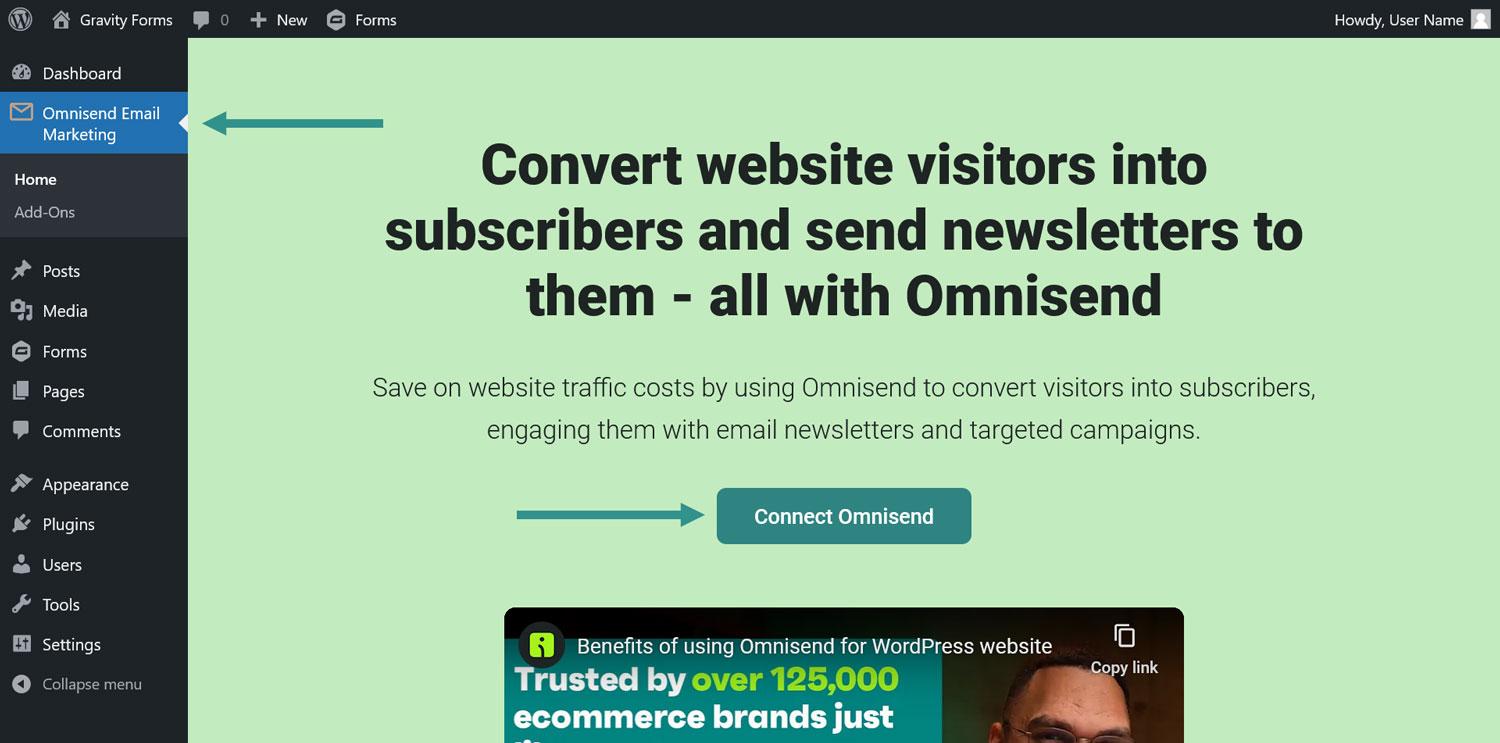 Connecting Omnisend account