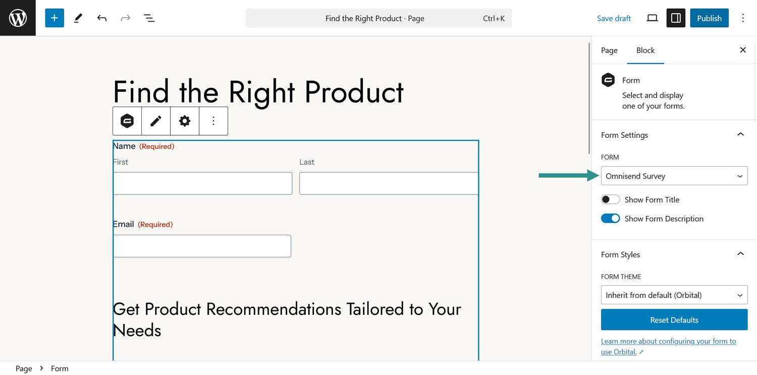 Embed and publish the survey