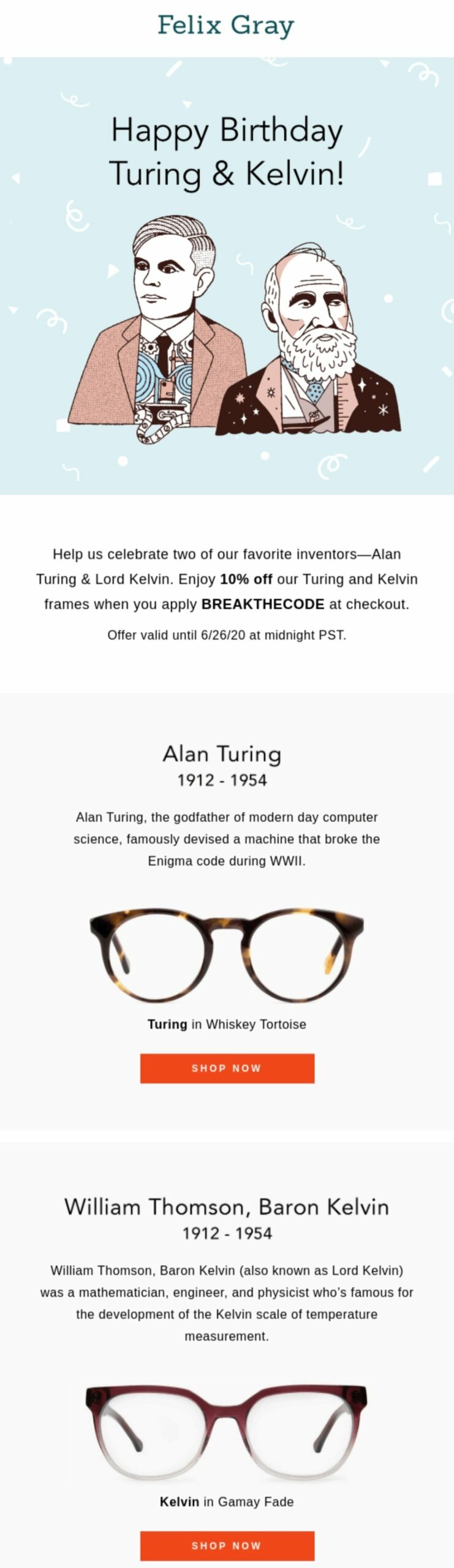birthday email examples: felix gray