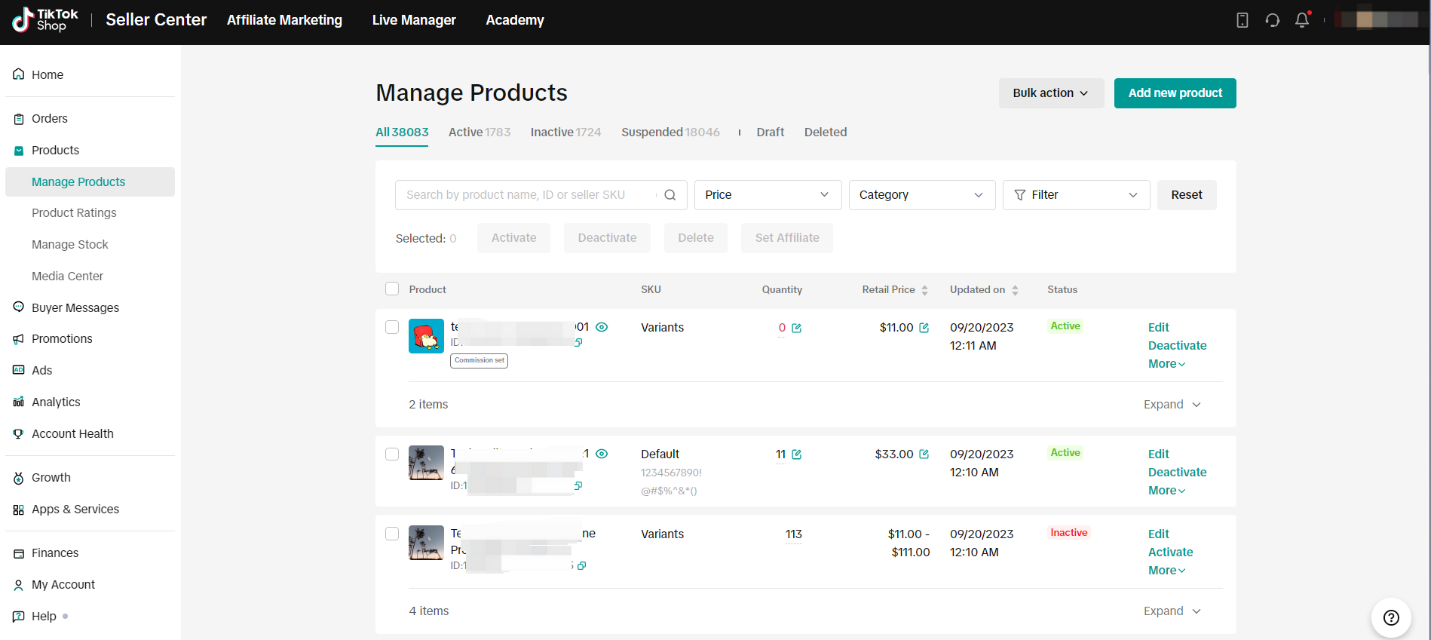 Manage products