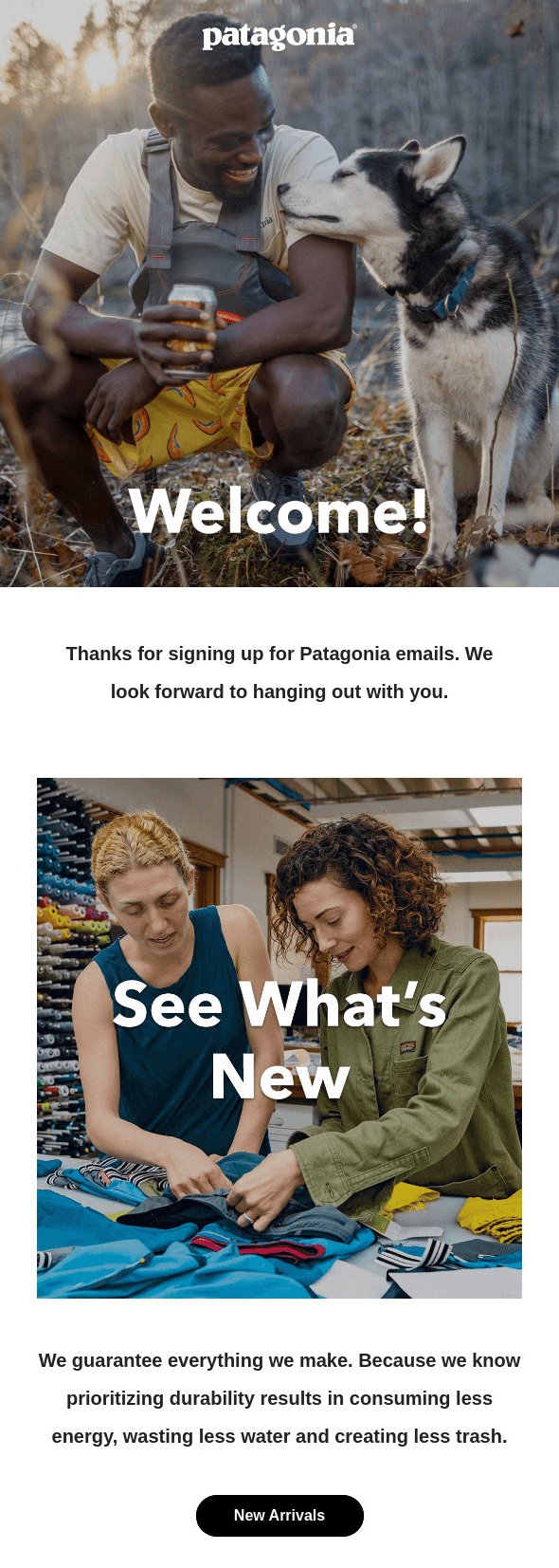 email customer journey: welcome email from patagonia