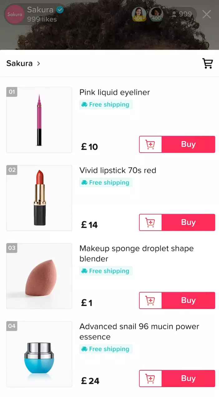 How to sell on TikTok shop: product popup during a TikTok live
