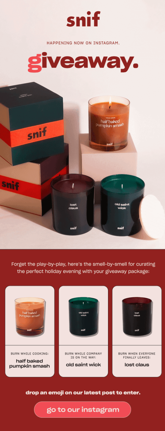 email marketing vs social media: snif giveaway