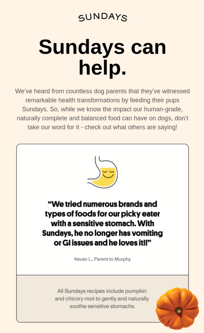 lead nurturing examples: sundays