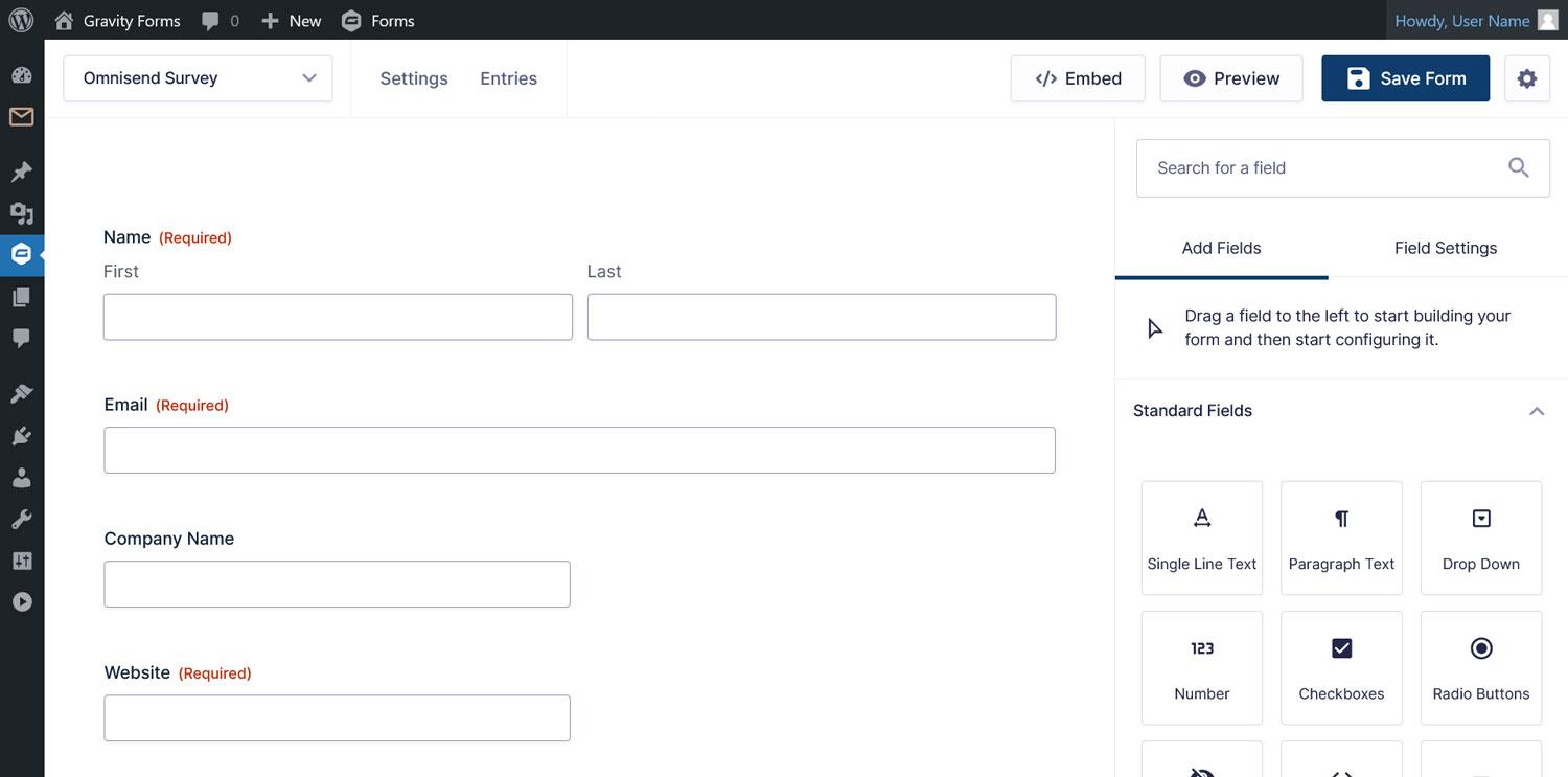 Survey form fields