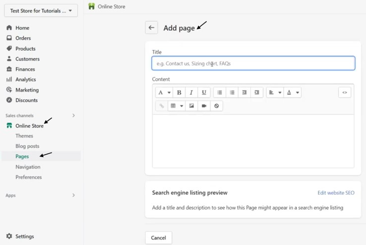 Adding a landing page on Shopify