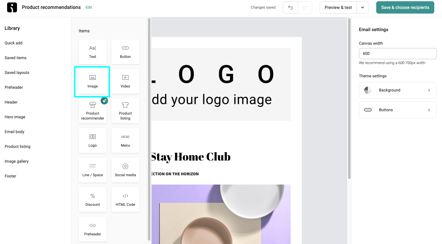Adding an image block in Omnisend email builder