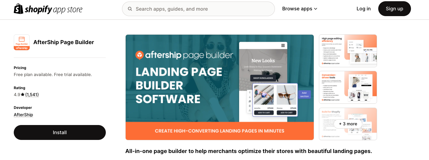 AfterShip app page on Shopify