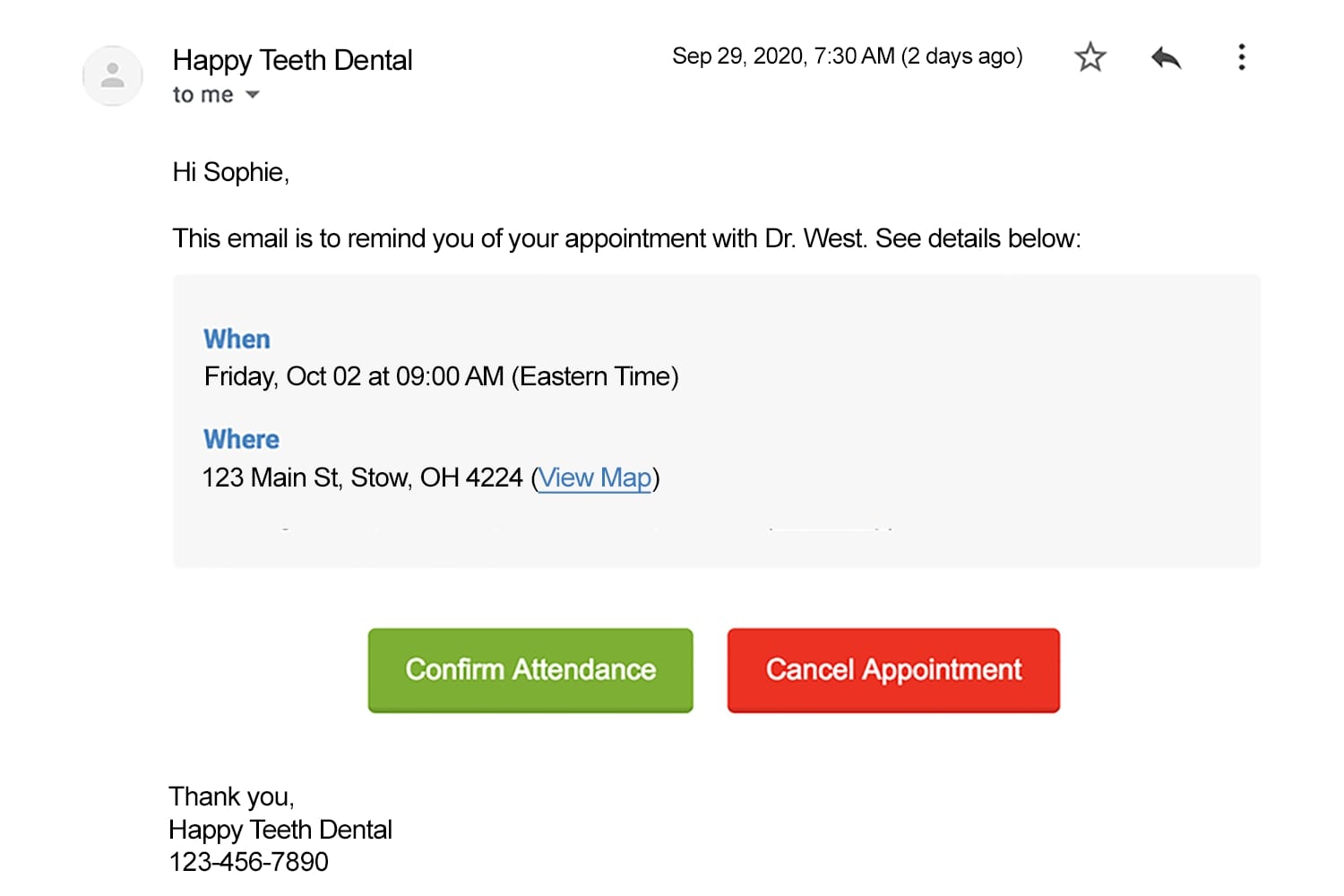 Appointment reminder email example
