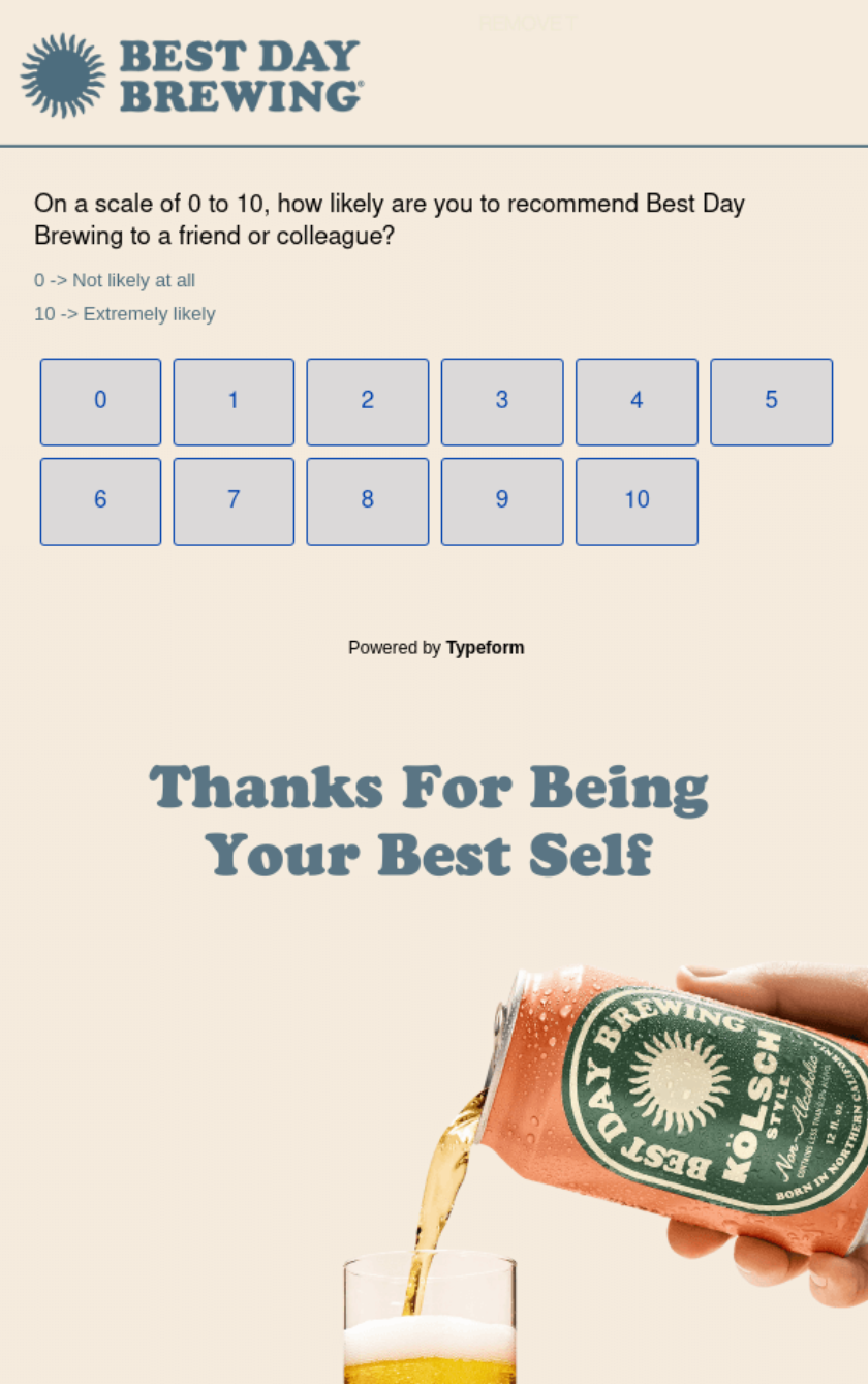 Customer review request email example from Best Day Brewing