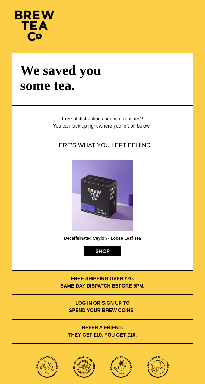 Brew Tea Co. abandoned cart email