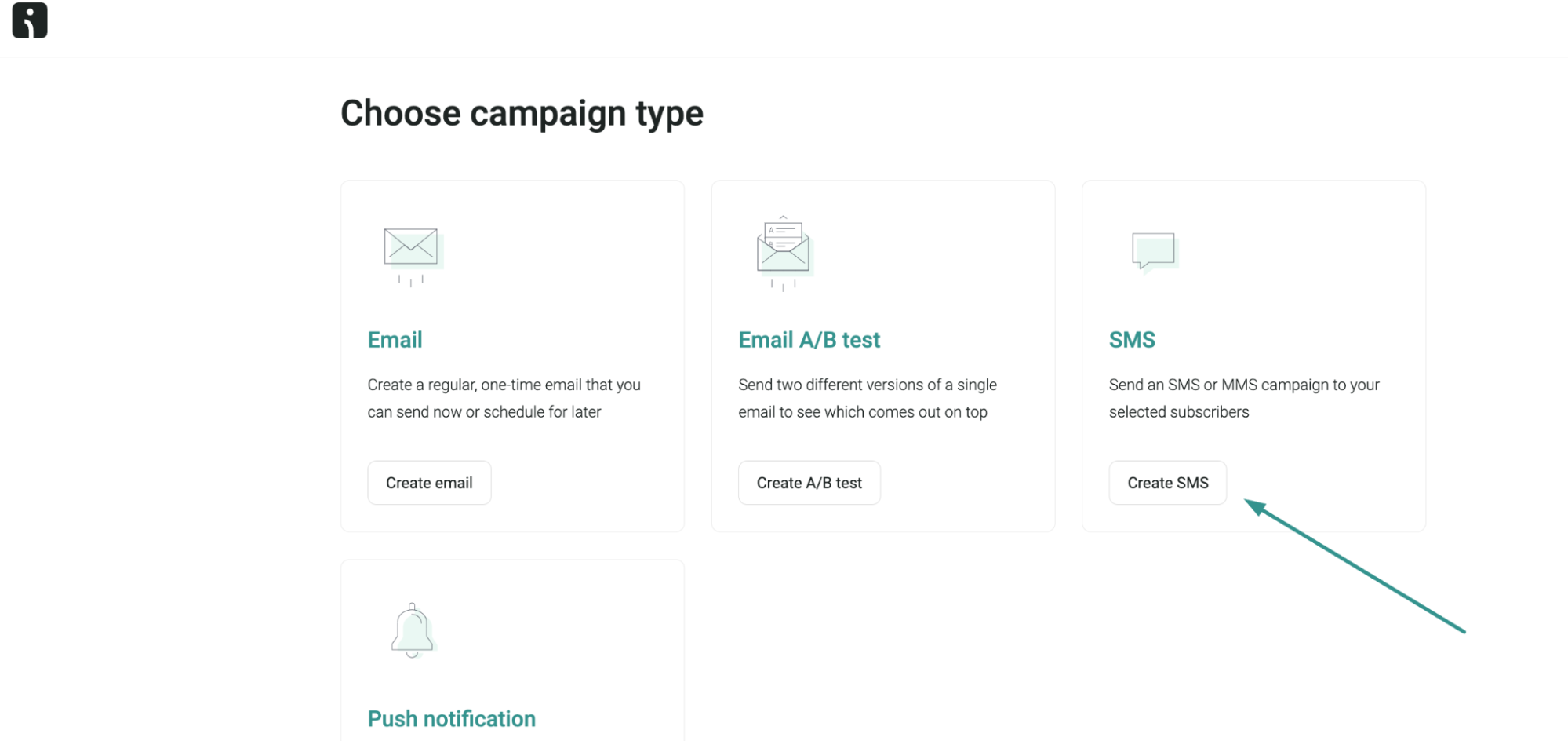 Choosing campaign type in Omnisend
