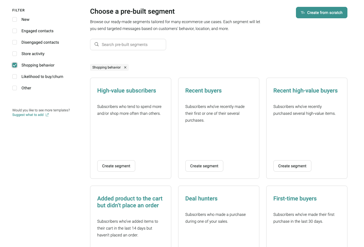 Woocommerce automated emails: Choosing a pre-built segment