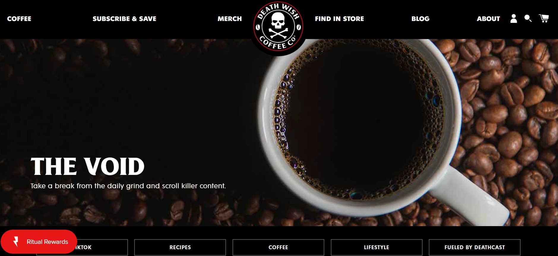 Death Wish Coffee blog page