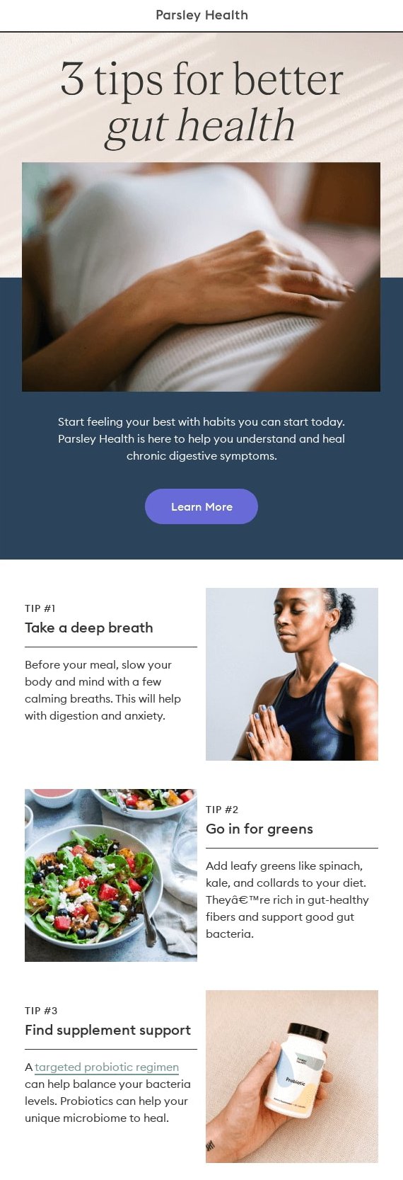 Patient education email example from Parsley Health