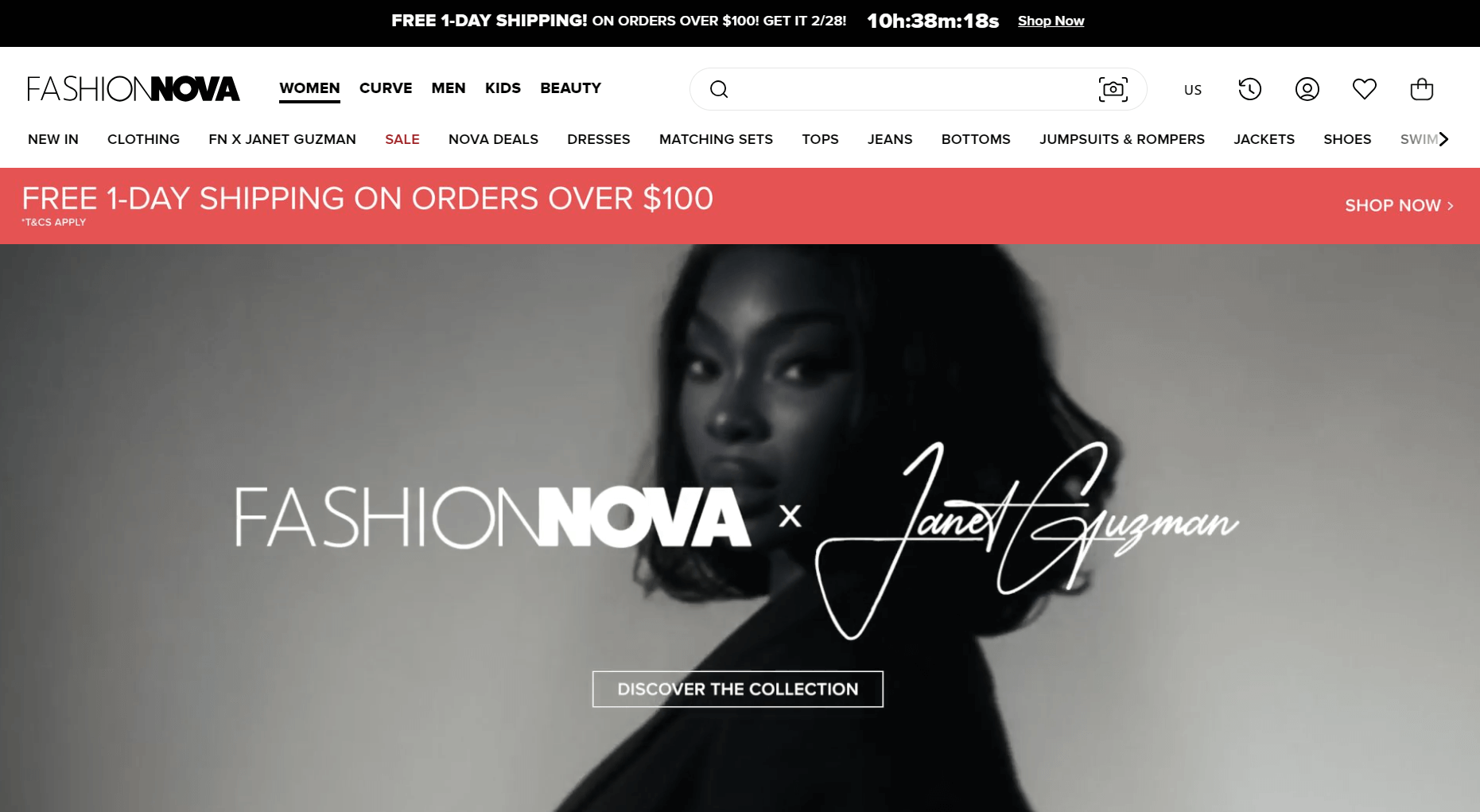 Best Shopify clothing store example: Fashion Nova homepage