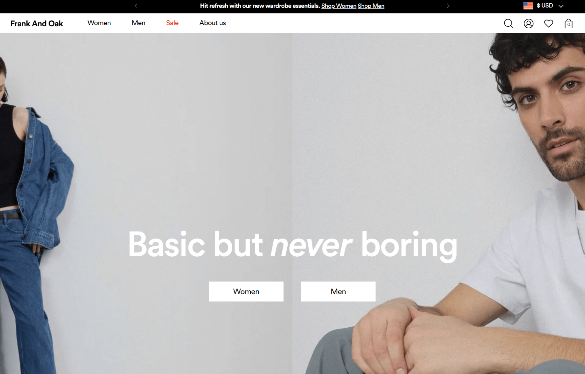 Frank and Oak homepage