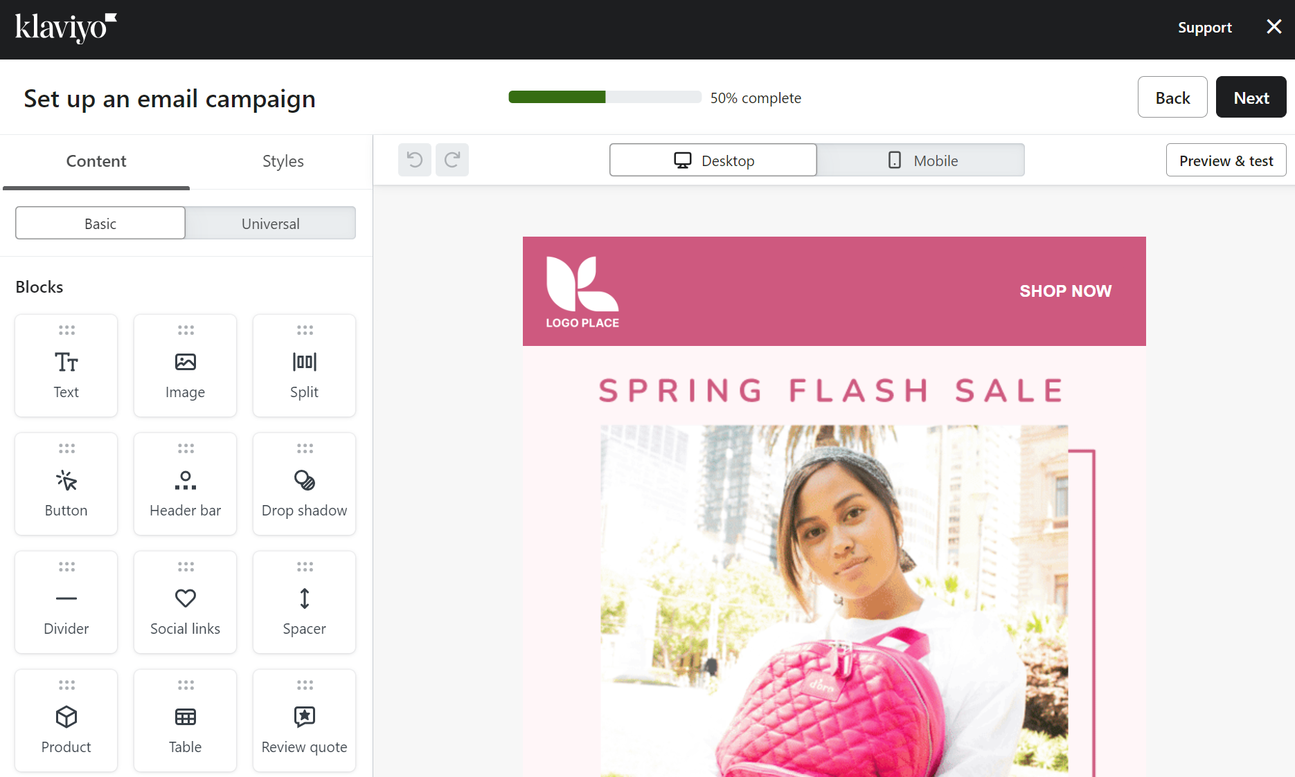 Klaviyo email editor