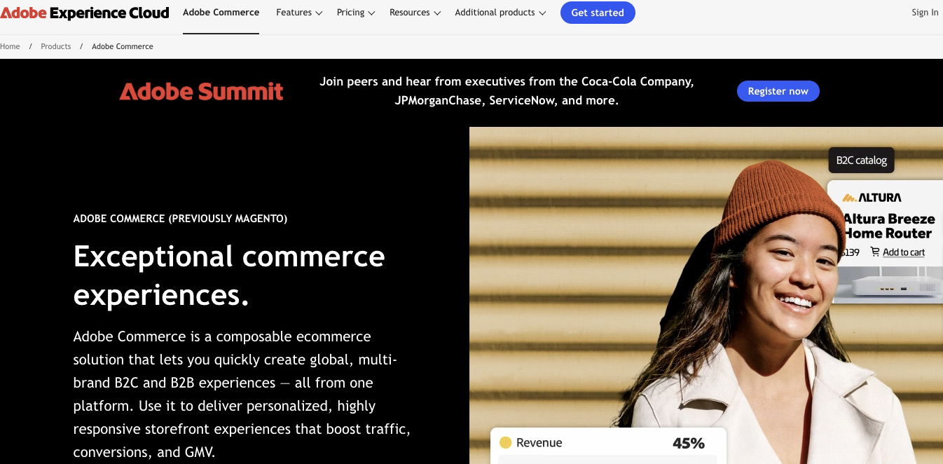 Adobe Commerce homepage
