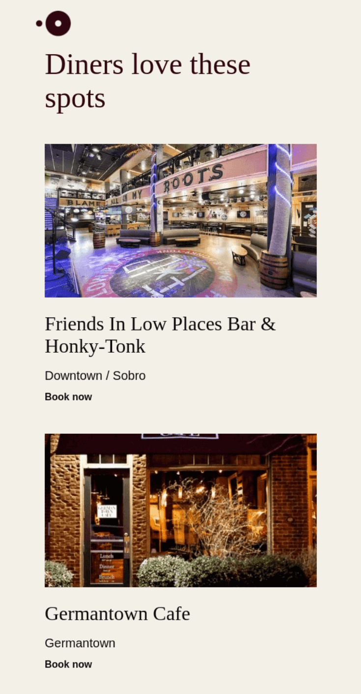 OpenTable recommendations email