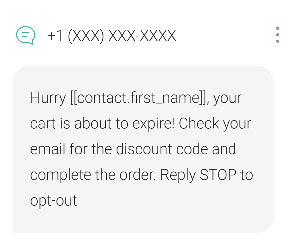 Personalized abandoned cart SMS example