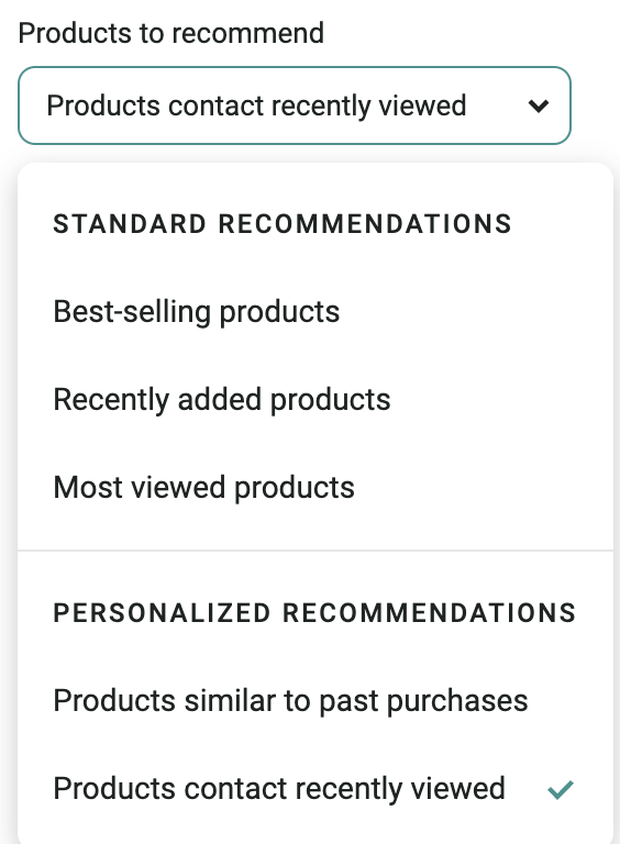 Products to recommend filter