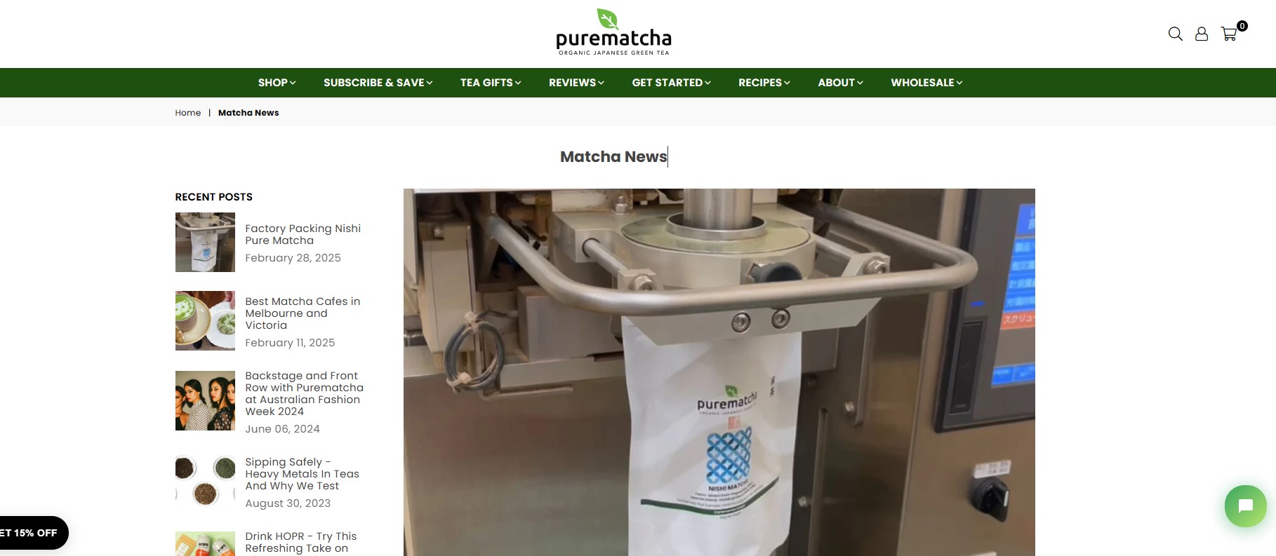 Pure Matcha blog page