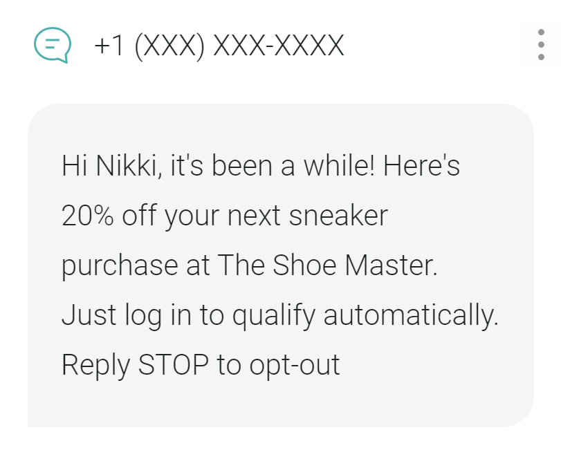 Re-engagement campaign SMS example