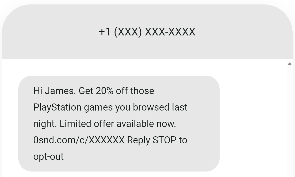 SMS based on browsing activity example