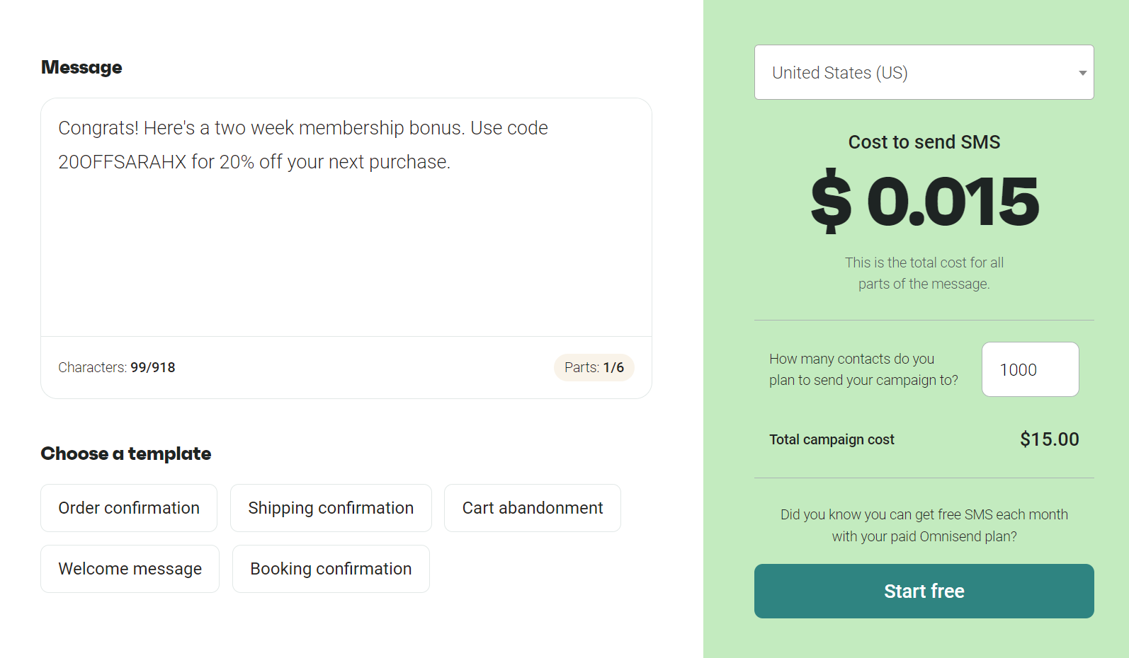 SMS calculator