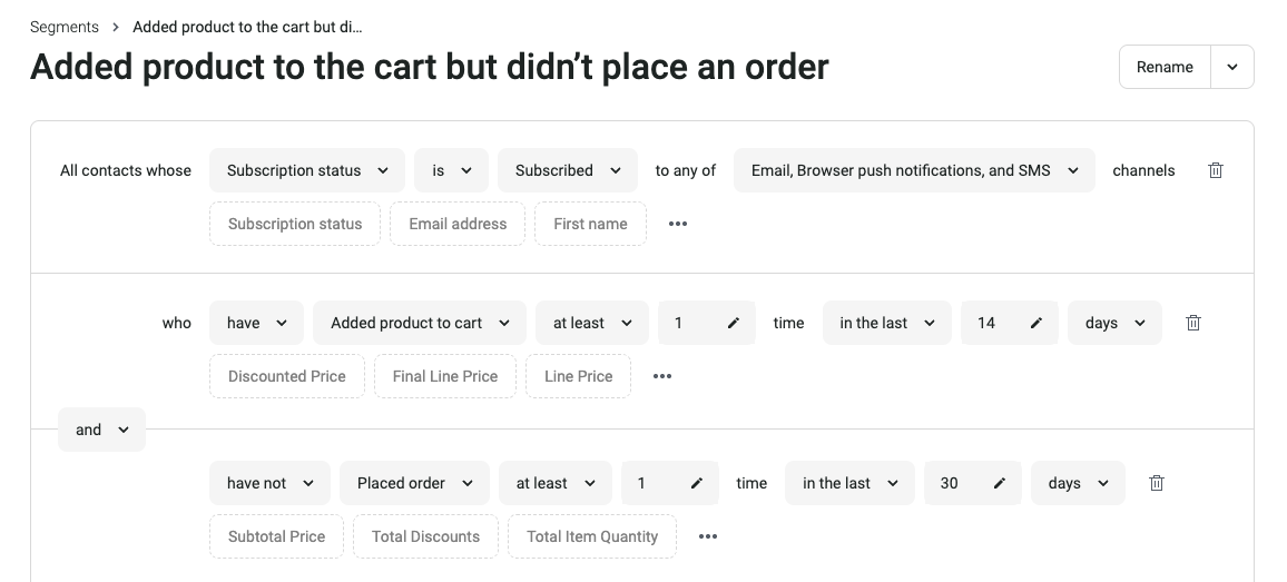 Woocommerce automated emails: Segment rules and conditions