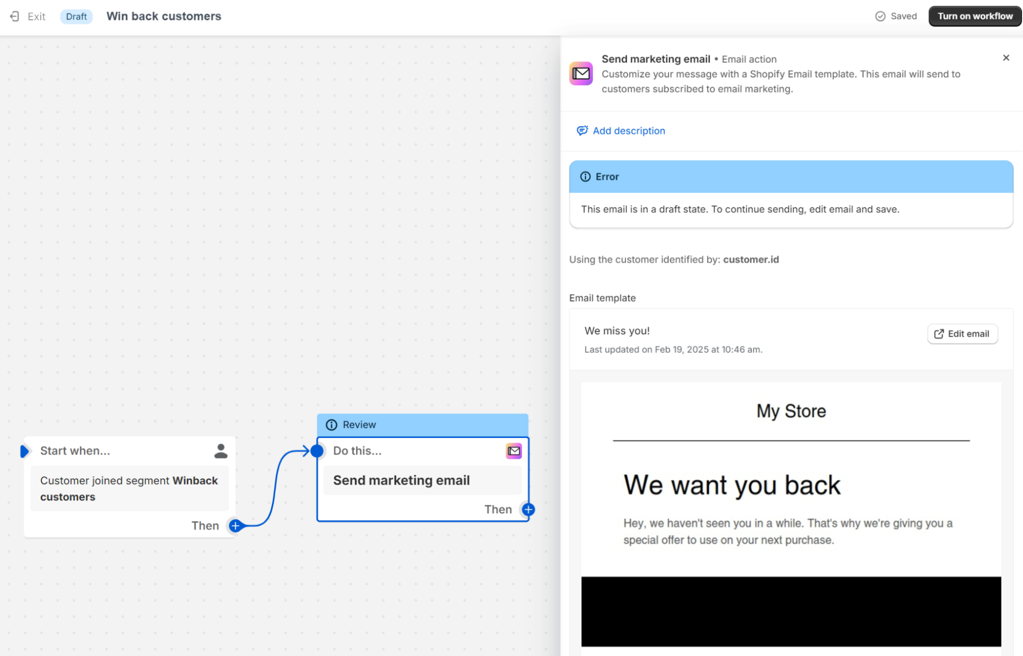 Shopify Email automations editor
