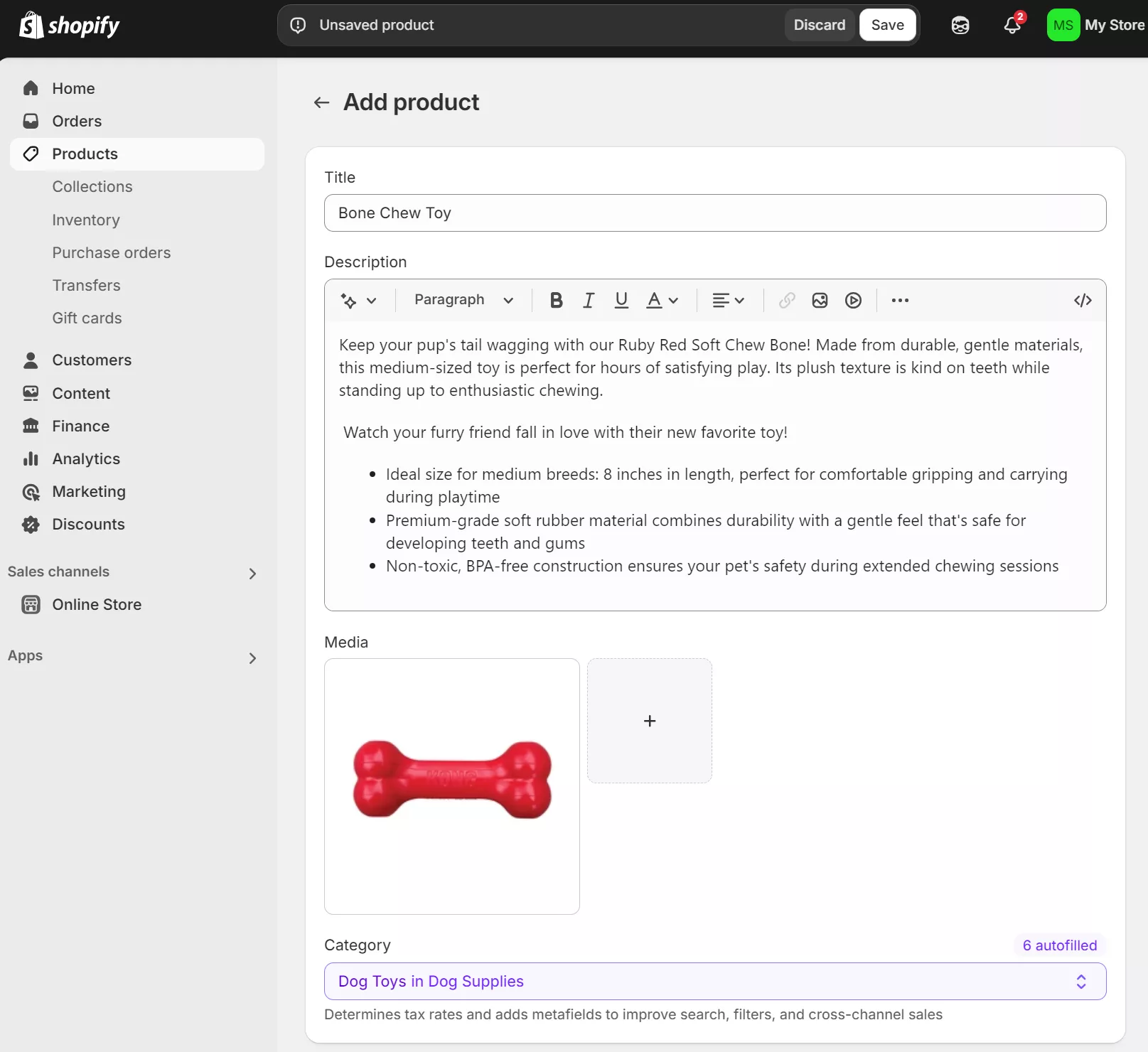 Product description on Shopify