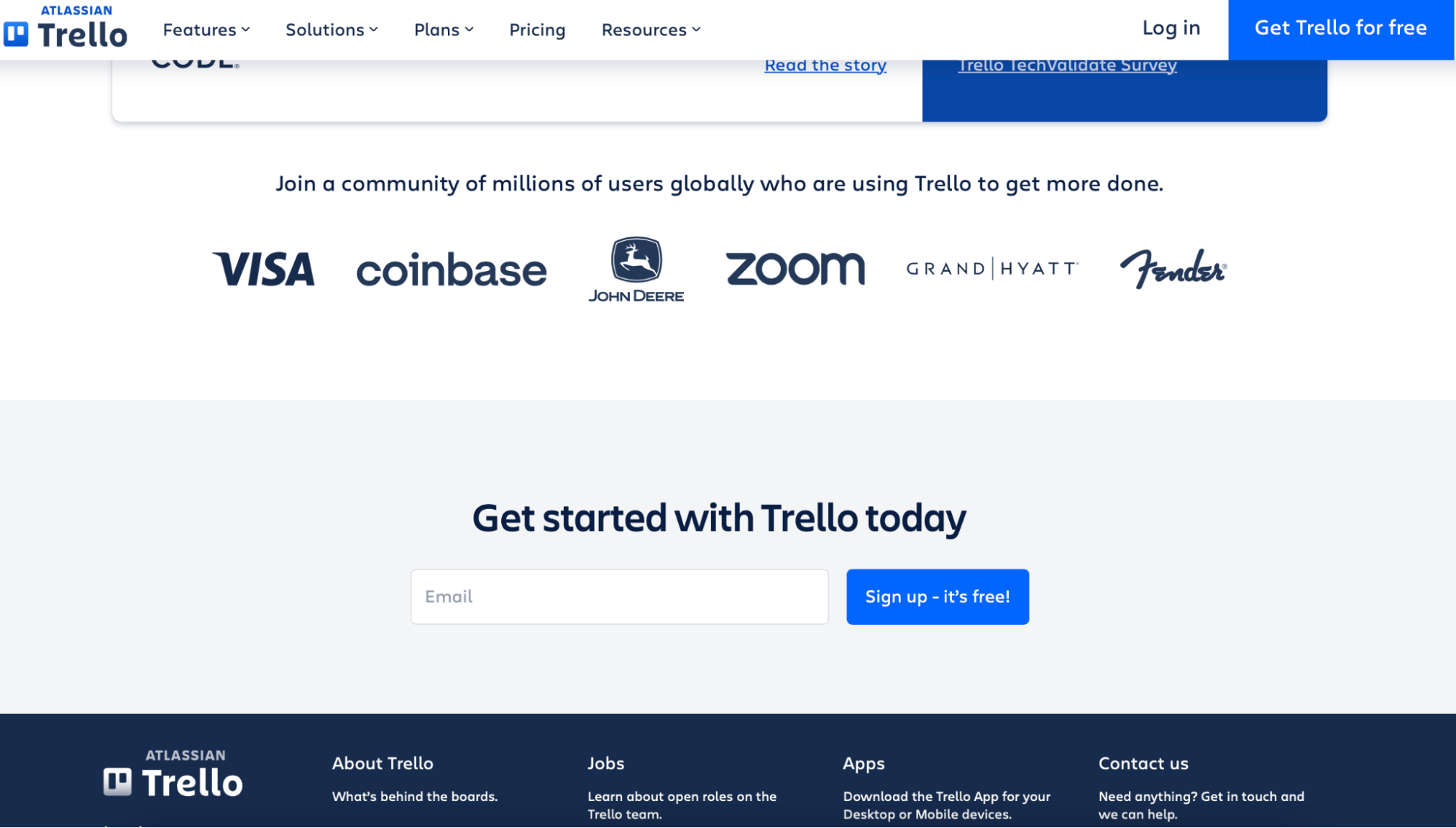 Opt-in form example from Trello